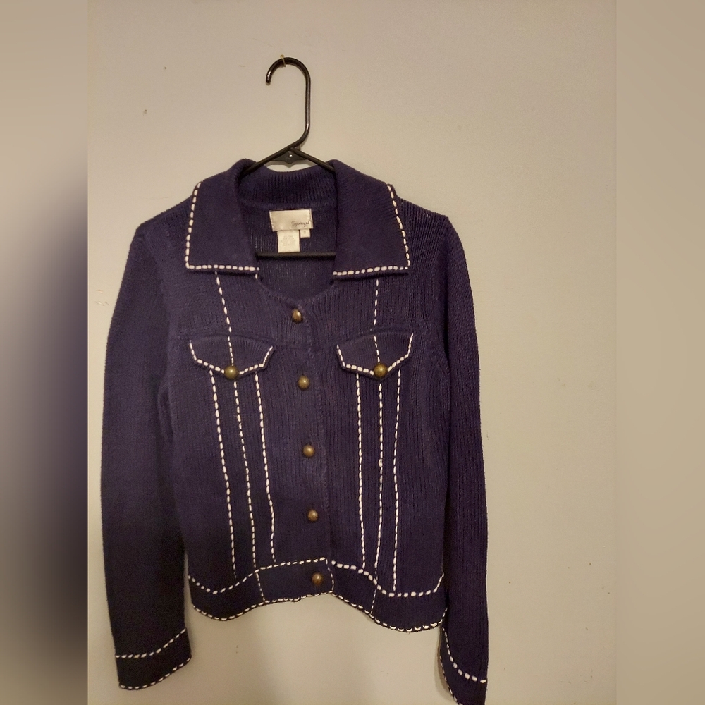 Vintage Button Down Knit Blazer S Blue Old Money Preppy Heritage Office Career